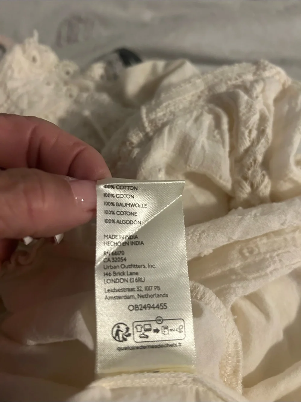 Anthropologie Cream Lace-Front Peasant Blouse with Tie